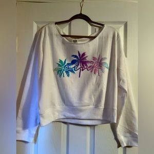 NWT Victoria’s Secret PINK White Slub Shoulder Crop Sweatshirt